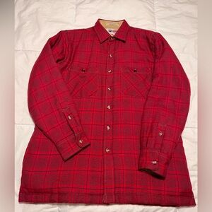 Vintage Arrow Sport Red Plaid Quilted Men's Large Flannel Button Down Jacket